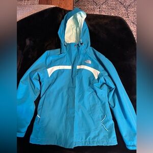 The North Face Turquoise Blue and White Hyvent Jacket